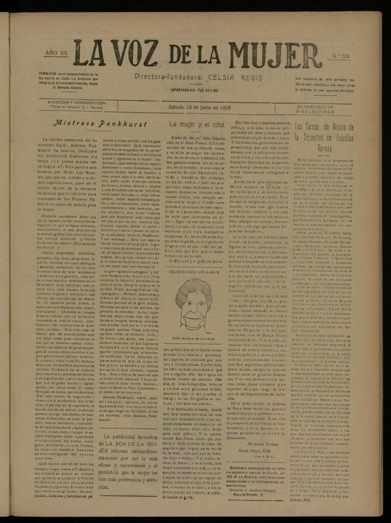 Miniatura de La Voz de la Mujer: revista mensual dedicada a la defensa de la mujer española del 23 de junio de 1928, nº 224