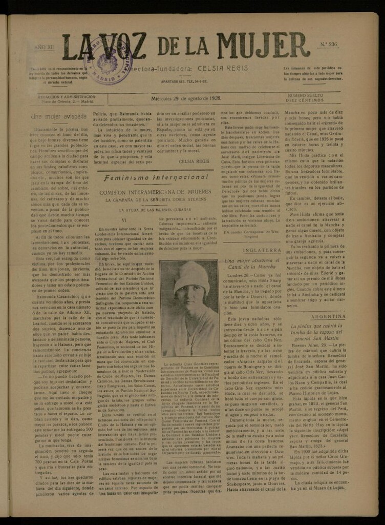 Miniatura de La Voz de la Mujer: revista mensual dedicada a la defensa de la mujer española del 29 de agosto de 1928, nº 236