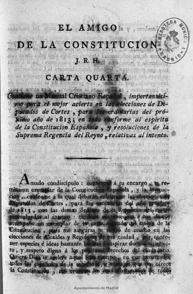 Miniatura de El Amigo de la Constitución: Carta Cuarta :en respuesta a la pregunta [...] / J. R. Hz.