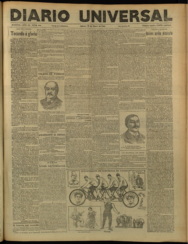 Miniatura de Diario Universal del 22 de abril de 1905, edición de tarde