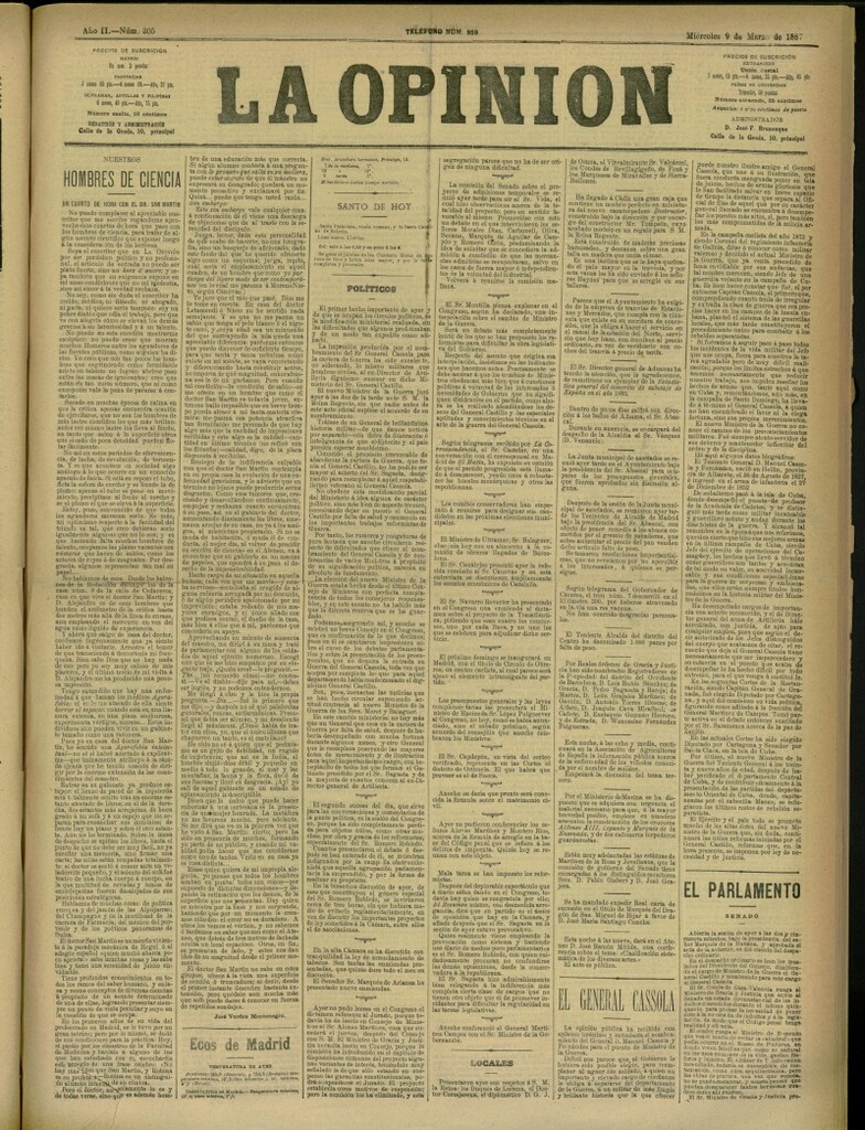 Miniatura de La Opinión del 9 de marzo de 1887, nº 305