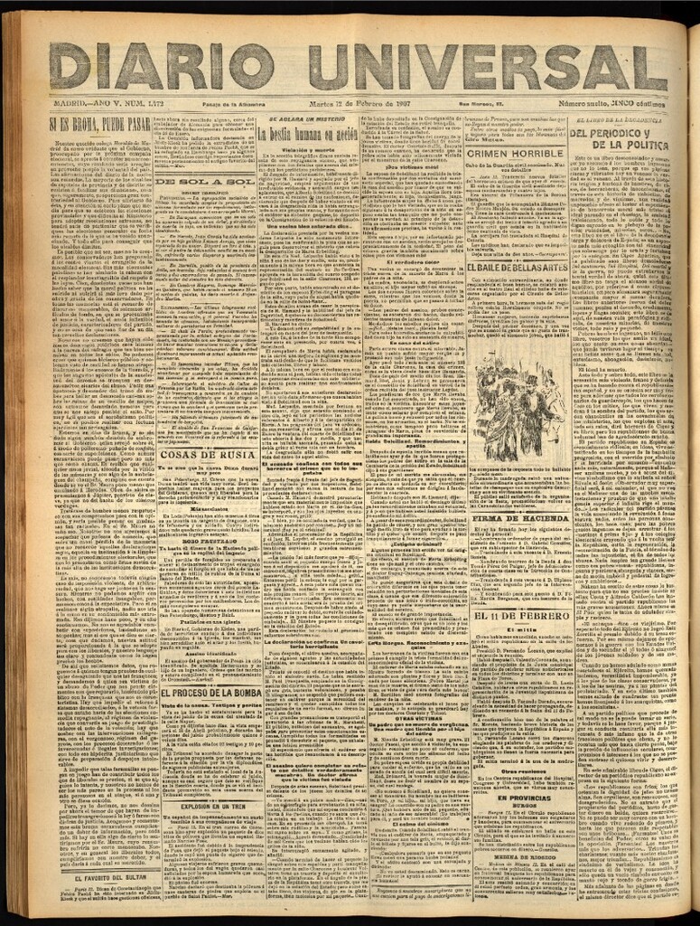 Miniatura de Diario Universal del 12 de febrero de 1907, edición de noche