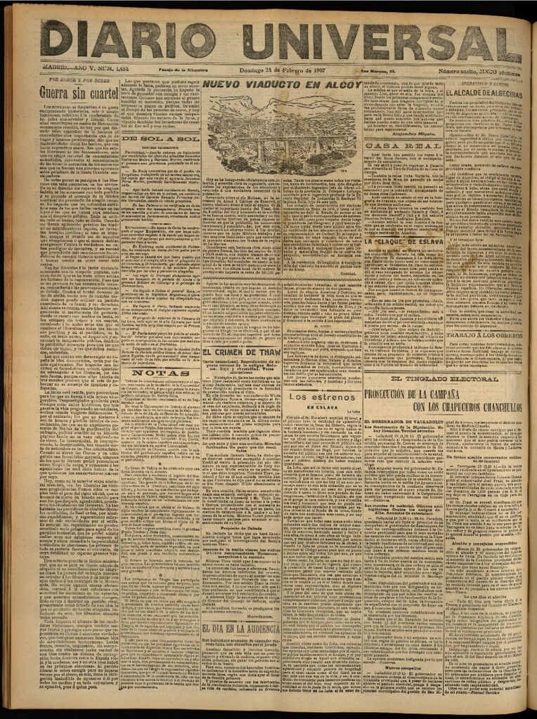 Miniatura de Diario Universal del 24 de febrero de 1907, edición de noche