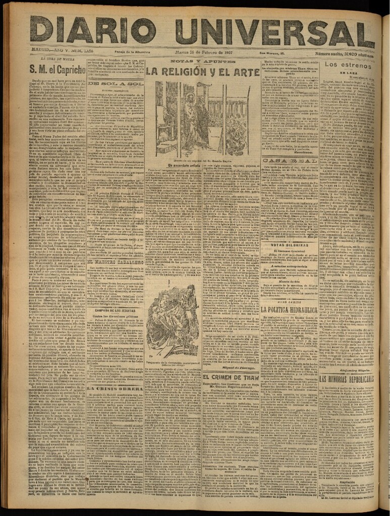 Miniatura de Diario Universal del 26 de febrero de 1907, edición de noche