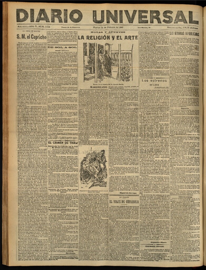 Miniatura de Diario Universal del 26 de febrero de 1907, edición de tarde