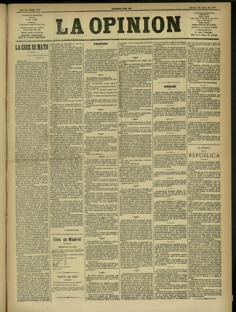 Miniatura de La Opinión del 3 de mayo de 1887, nº 359