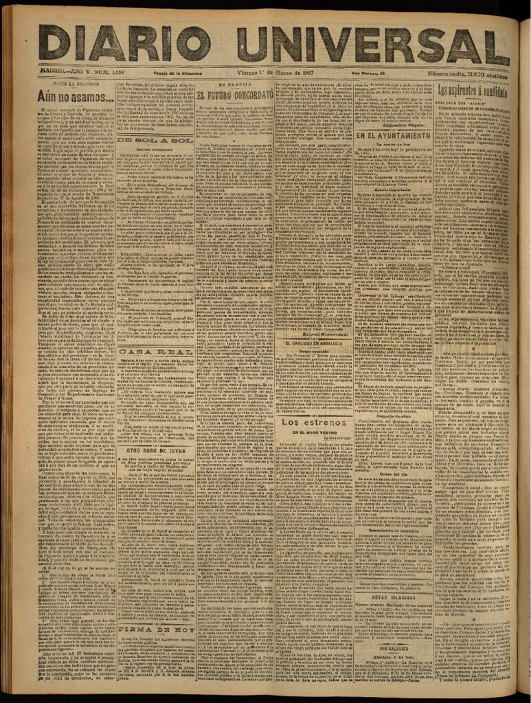 Miniatura de Diario Universal del 1 de marzo de 1907, edición de noche