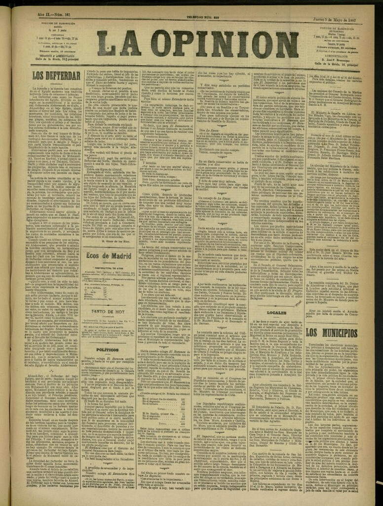 Miniatura de La Opinión del 5 de mayo de 1887, nº 361