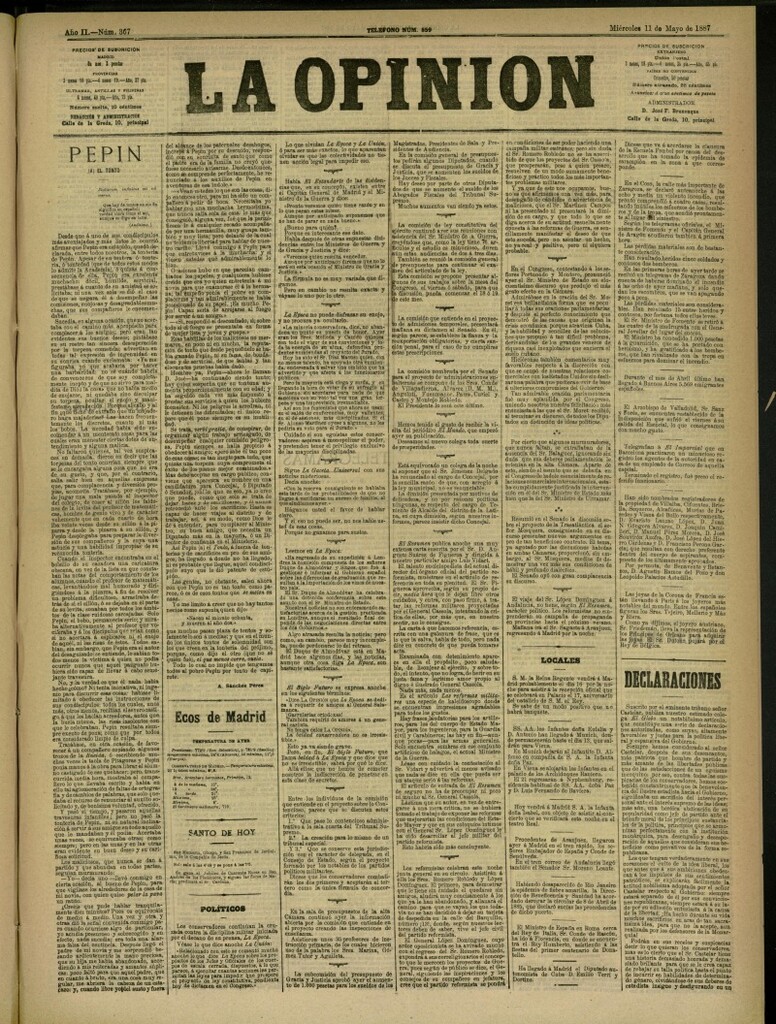 Miniatura de La Opinión del 11 de mayo de 1887, nº 367