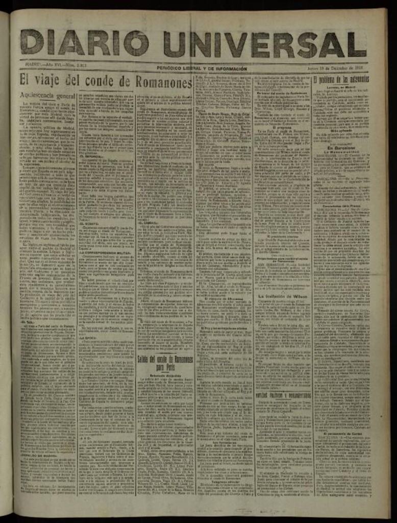 Miniatura de Diario Universal del 19 de diciembre de 1918