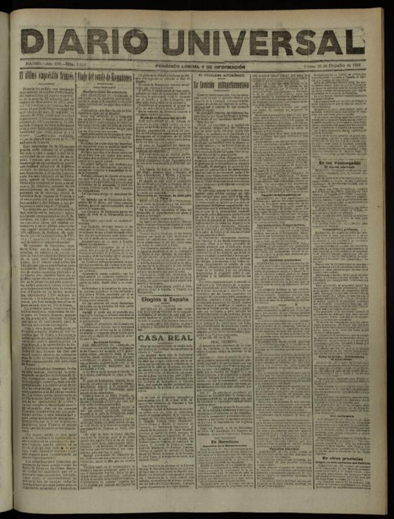 Miniatura de Diario Universal del 20 de diciembre de 1918