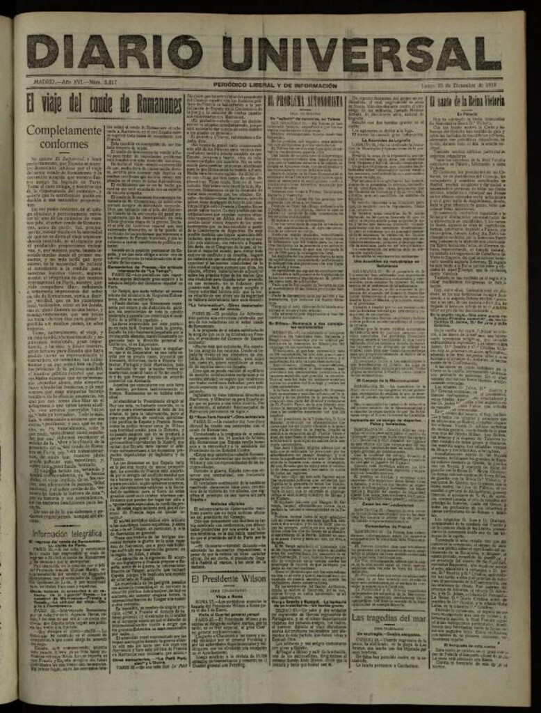 Miniatura de Diario Universal del 23 de diciembre de 1918