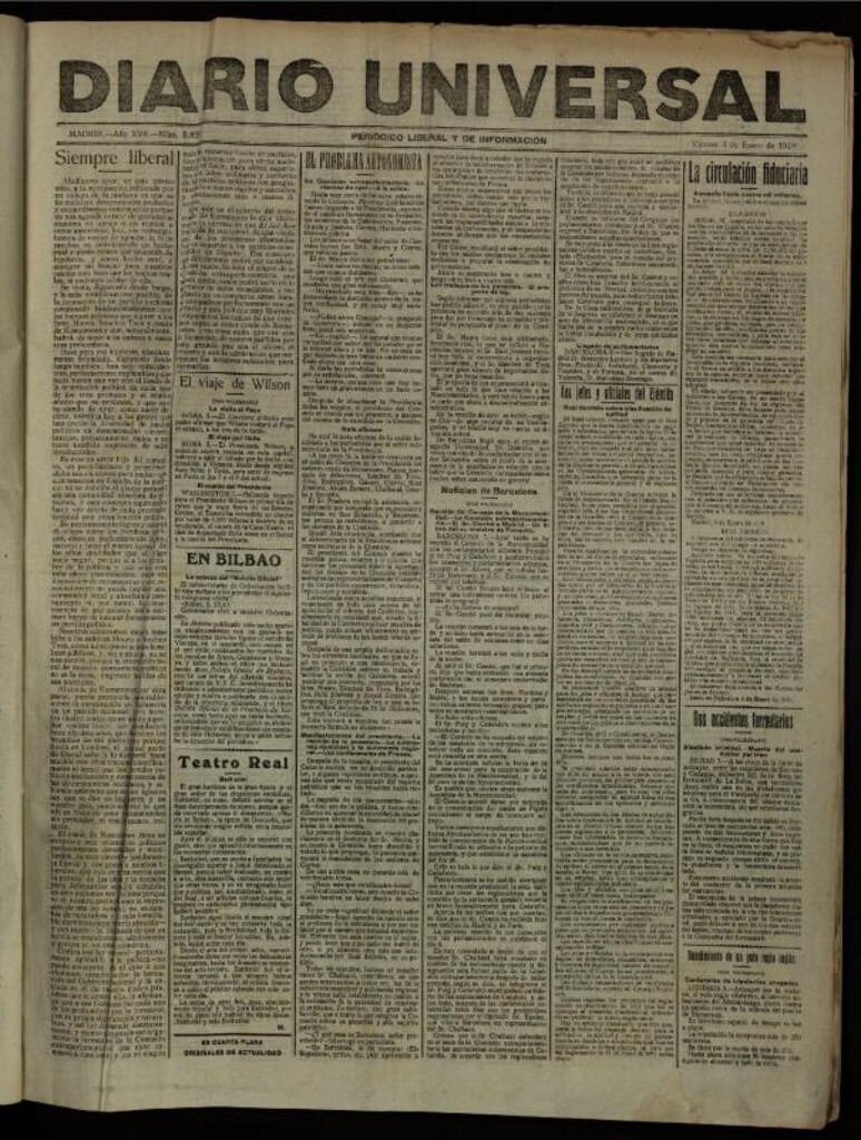 Miniatura de Diario Universal del 3 de enero de 1919