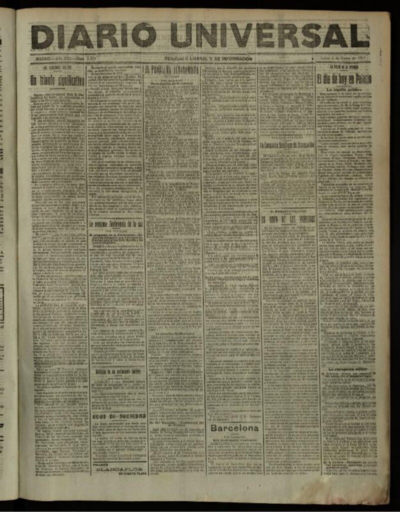 Miniatura de Diario Universal del 6 de enero de 1919
