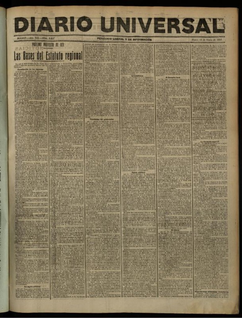 Miniatura de Diario Universal del 14 de enero de 1919