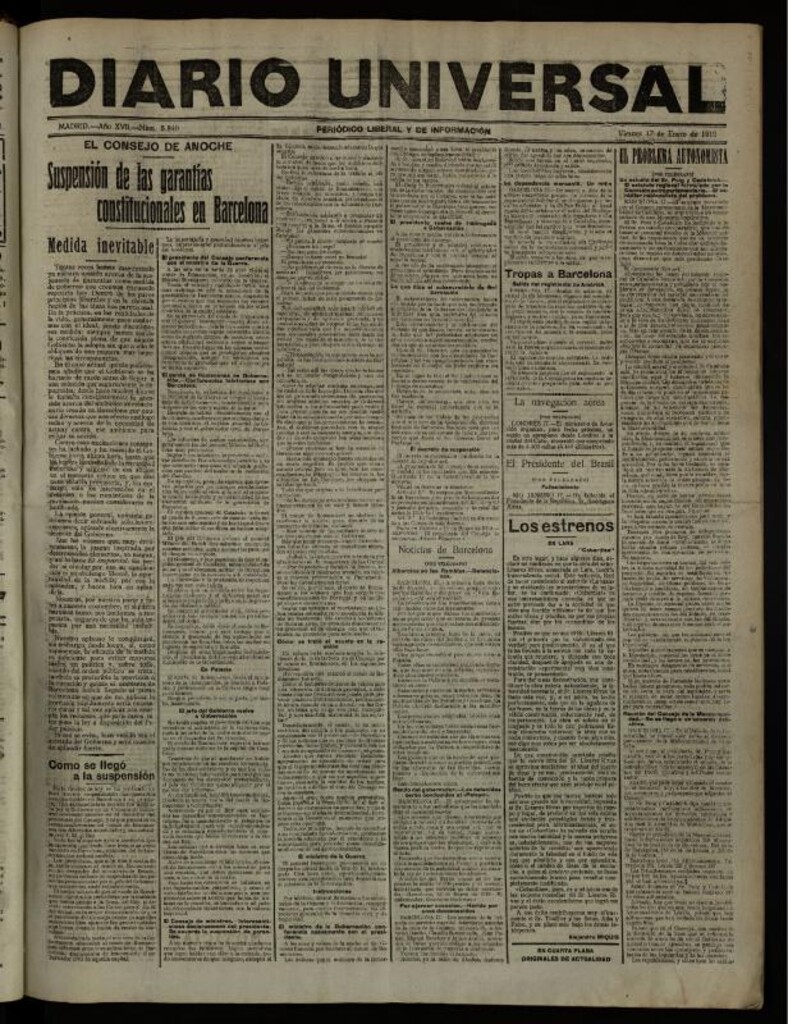 Miniatura de Diario Universal del 17 de enero de 1919