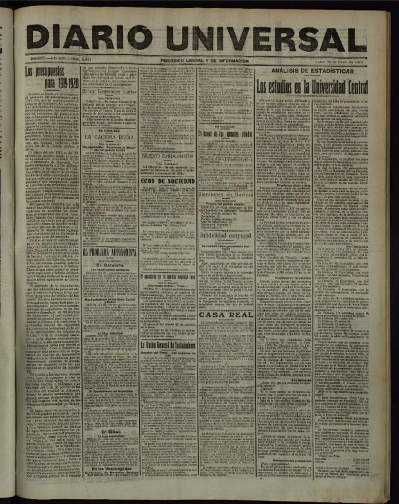 Miniatura de Diario Universal del 20 de enero de 1919