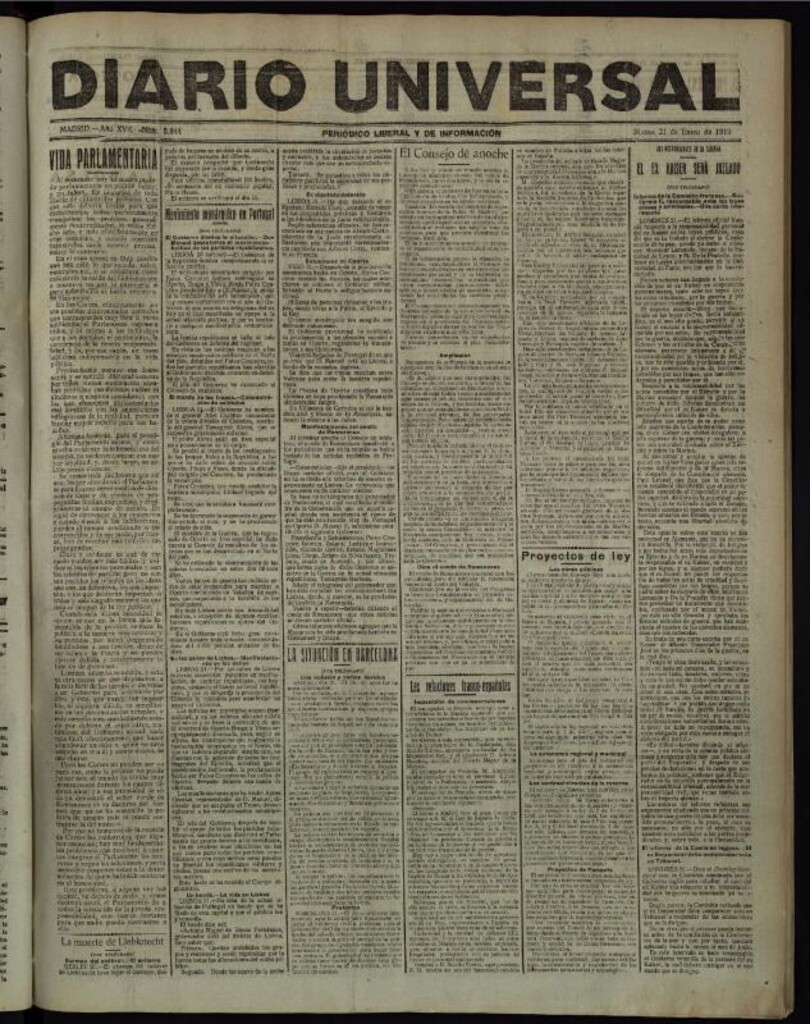 Miniatura de Diario Universal del 21 de enero de 1919