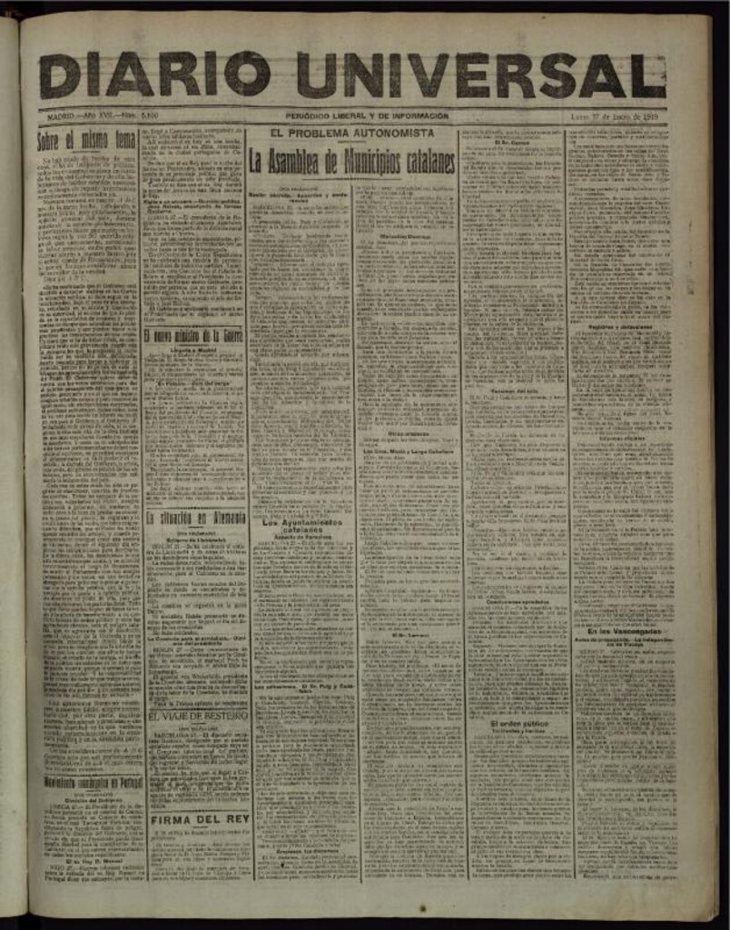Miniatura de Diario Universal del 27 de enero de 1919