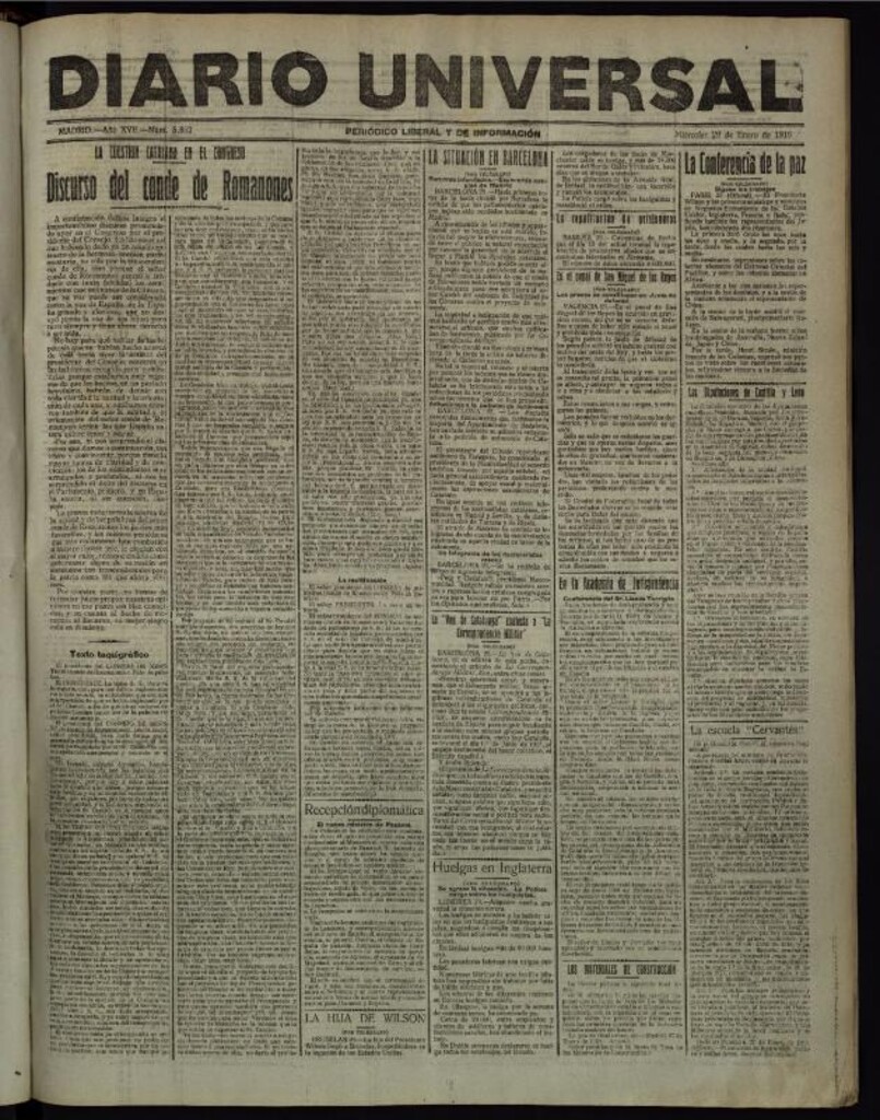 Miniatura de Diario Universal del 29 de enero de 1919