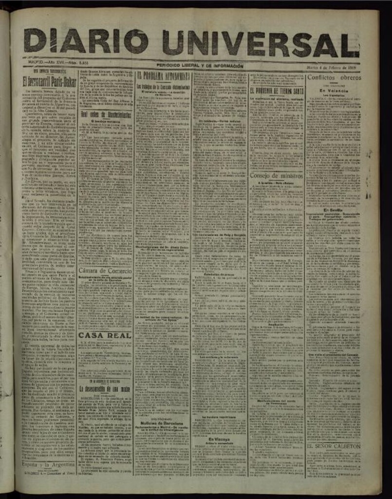 Miniatura de Diario Universal del 4 de febrero de 1919