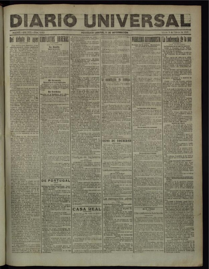 Miniatura de Diario Universal del 8 de febrero de 1919