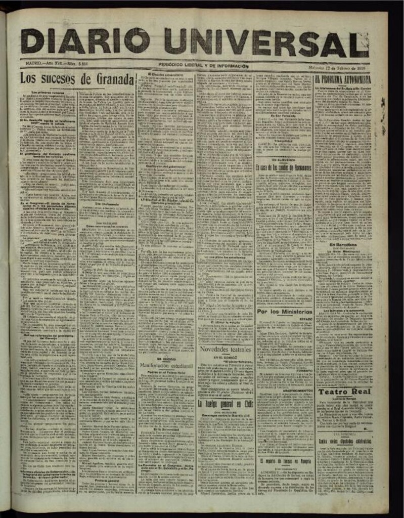 Miniatura de Diario Universal del 12 de febrero de 1919