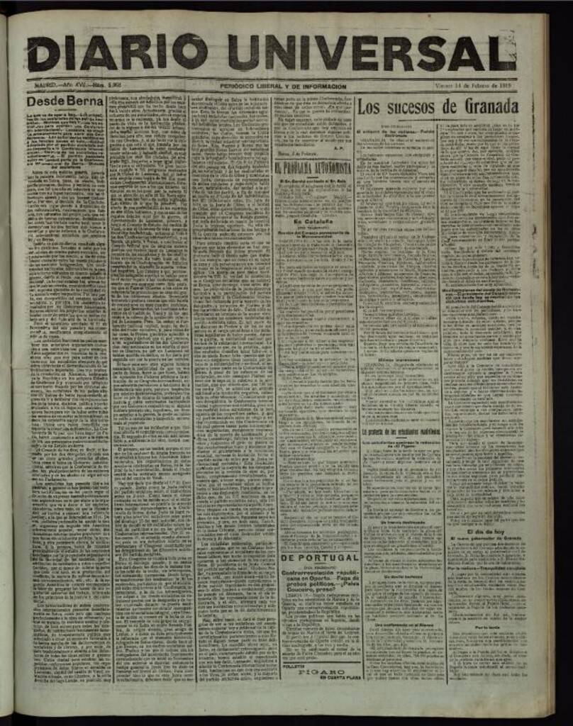 Miniatura de Diario Universal del 14 de febrero de 1919