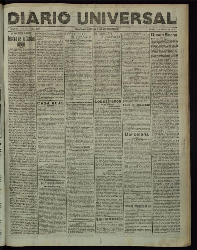 Miniatura de Diario Universal del 15 de febrero de 1919