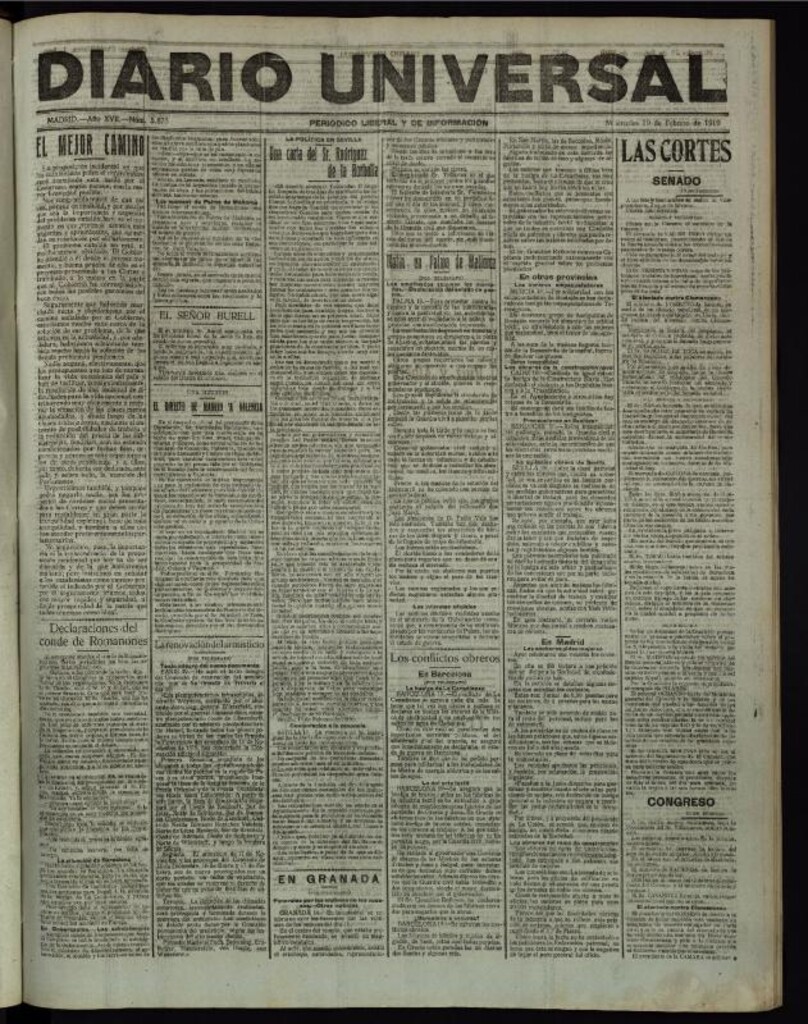 Miniatura de Diario Universal del 19 de febrero de 1919
