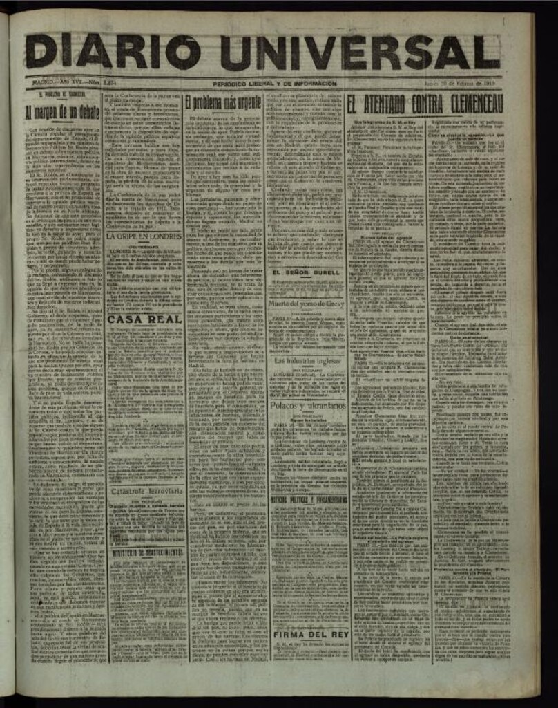 Miniatura de Diario Universal del 20 de febrero de 1919