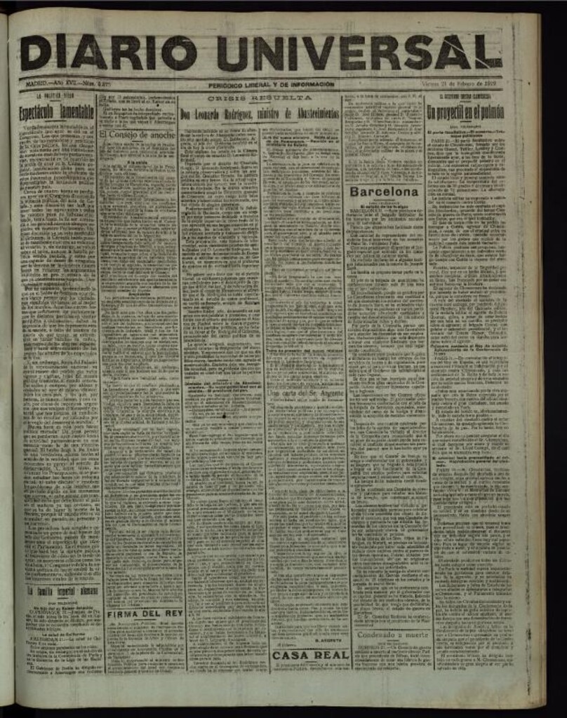 Miniatura de Diario Universal del 21 de febrero de 1919