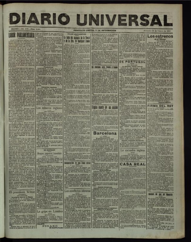 Miniatura de Diario Universal del 26 de febrero de 1919