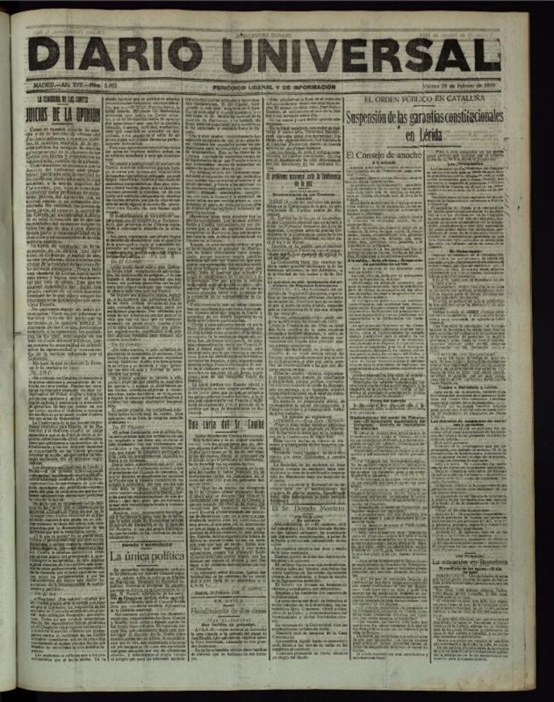 Miniatura de Diario Universal del 28 de febrero de 1919