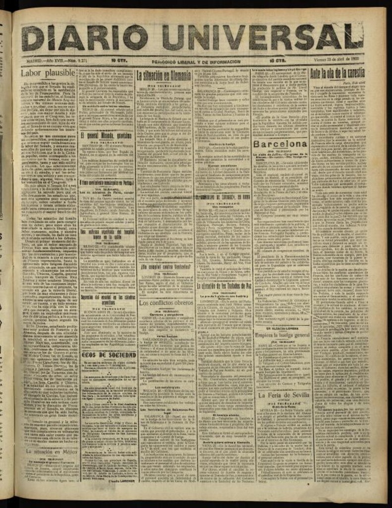 Miniatura de Diario Universal del 23 de abril de 1920