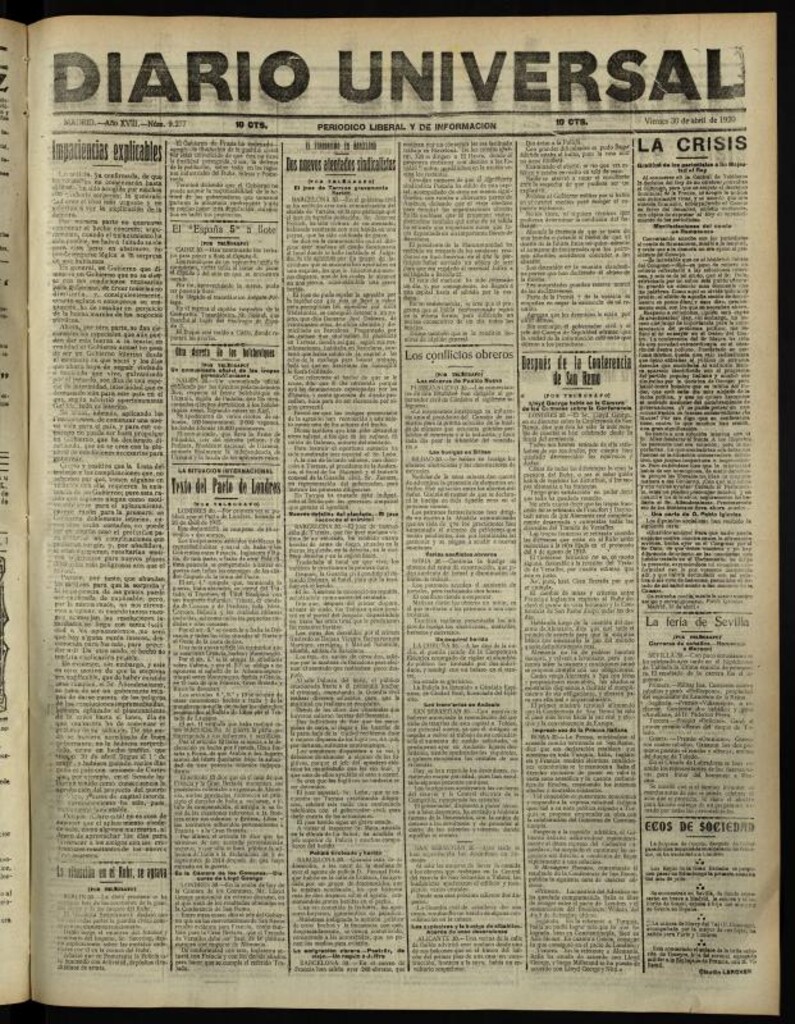 Miniatura de Diario Universal del 30 de abril de 1920