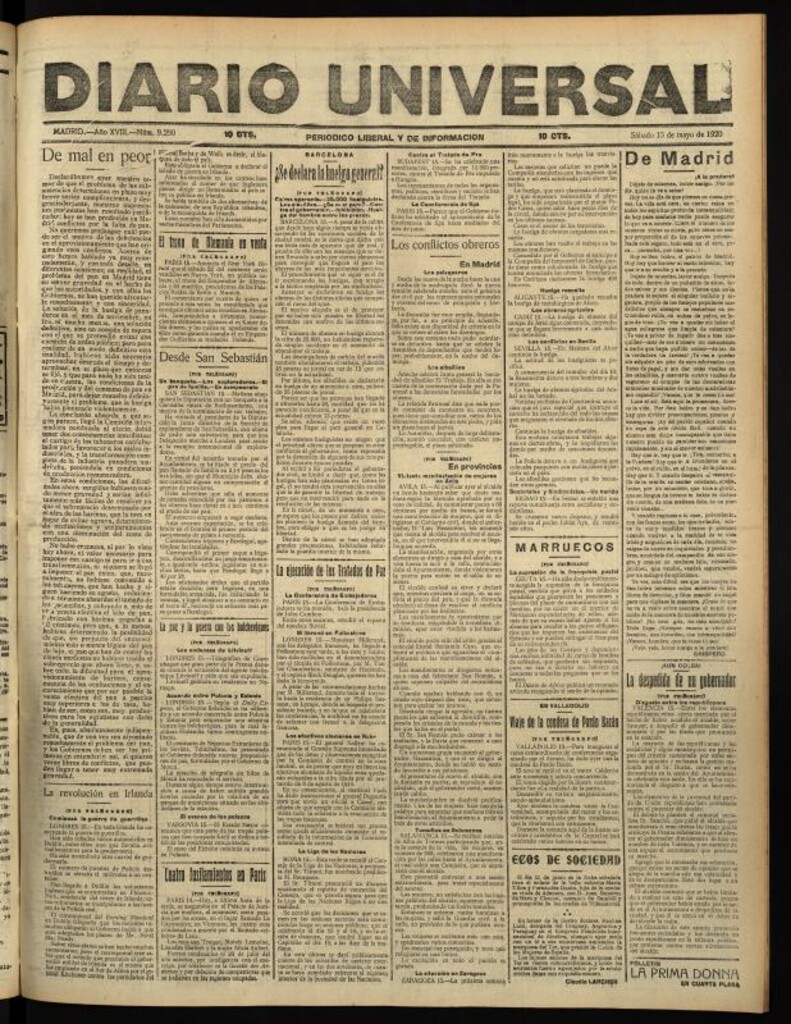 Miniatura de Diario Universal del 15 de mayo de 1920