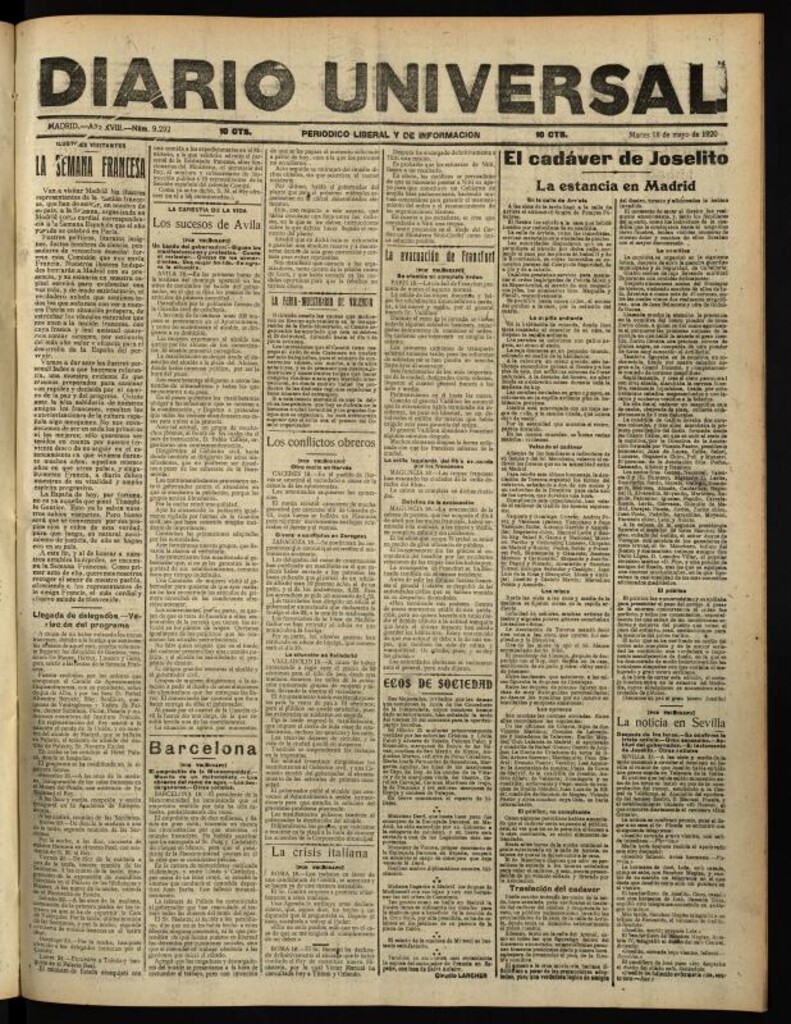 Miniatura de Diario Universal del 18 de mayo de 1920