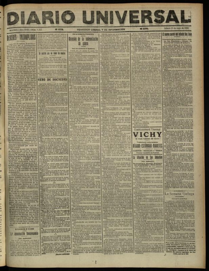 Miniatura de Diario Universal del 29 de mayo de 1920