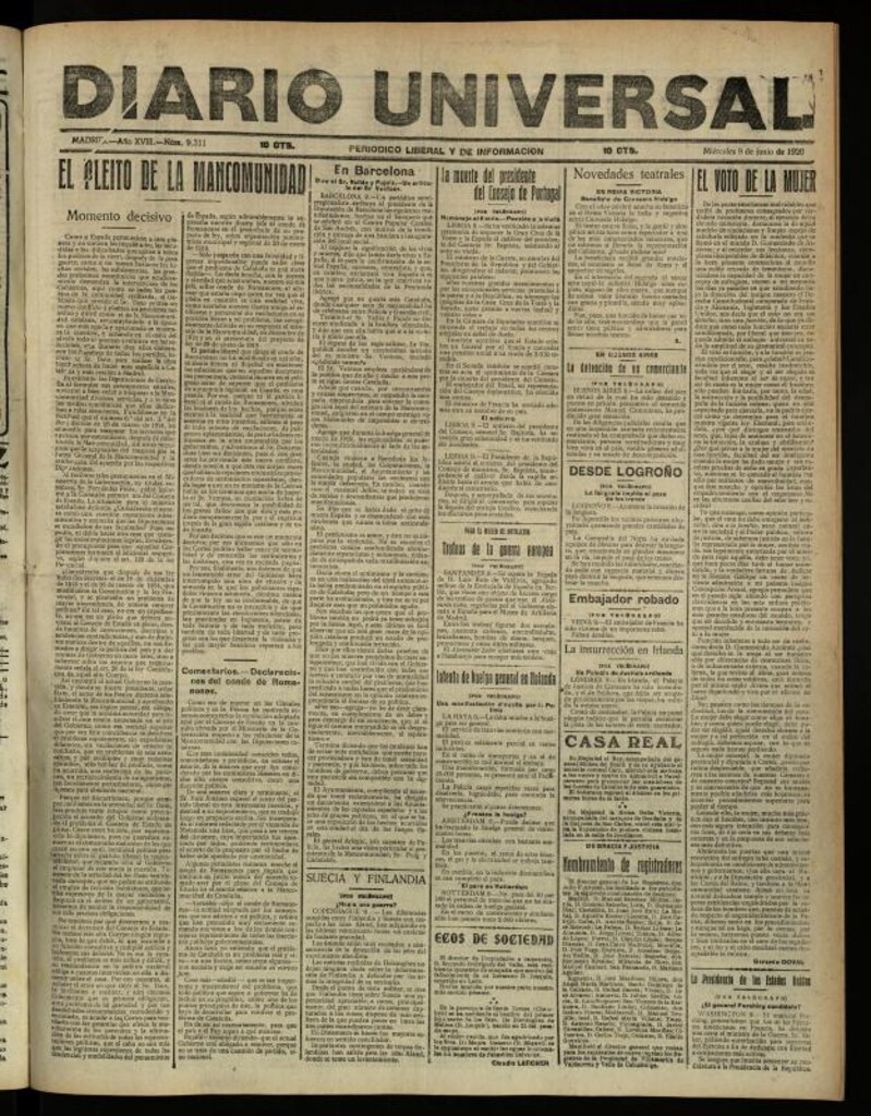 Miniatura de Diario Universal del 9 de junio de 1920