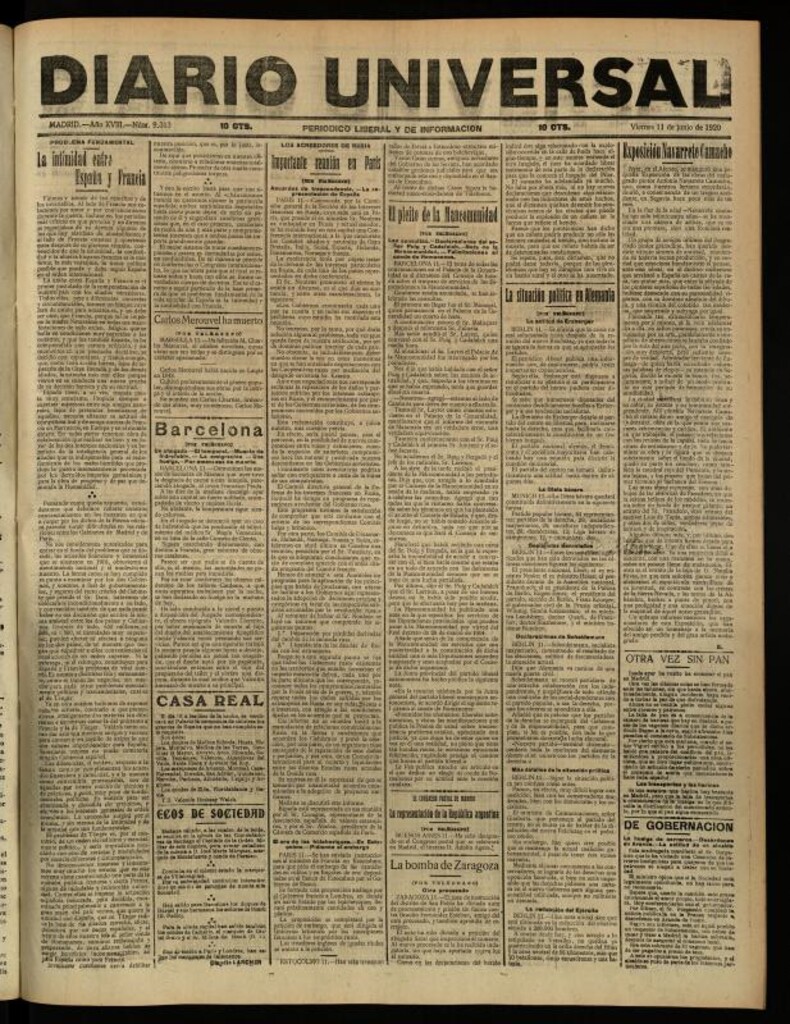 Miniatura de Diario Universal del 11 de junio de 1920
