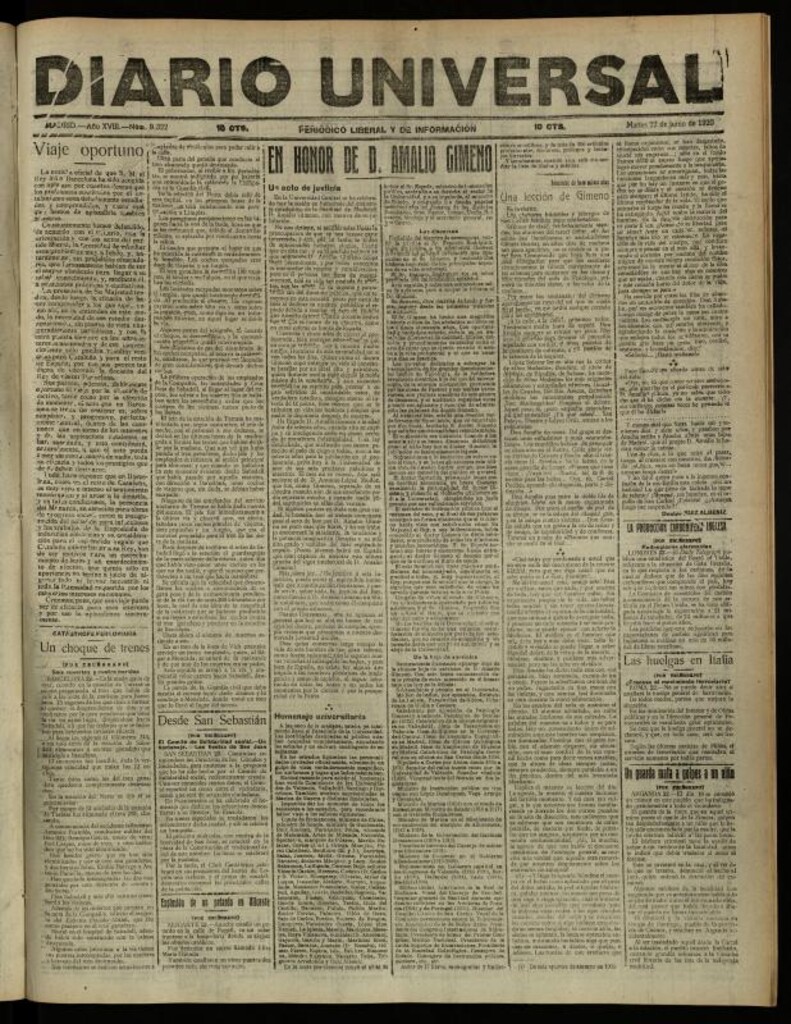 Miniatura de Diario Universal del 22 de junio de 1920