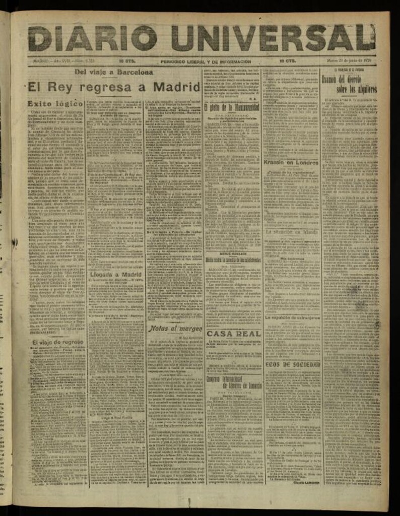 Miniatura de Diario Universal del 29 de junio de 1920
