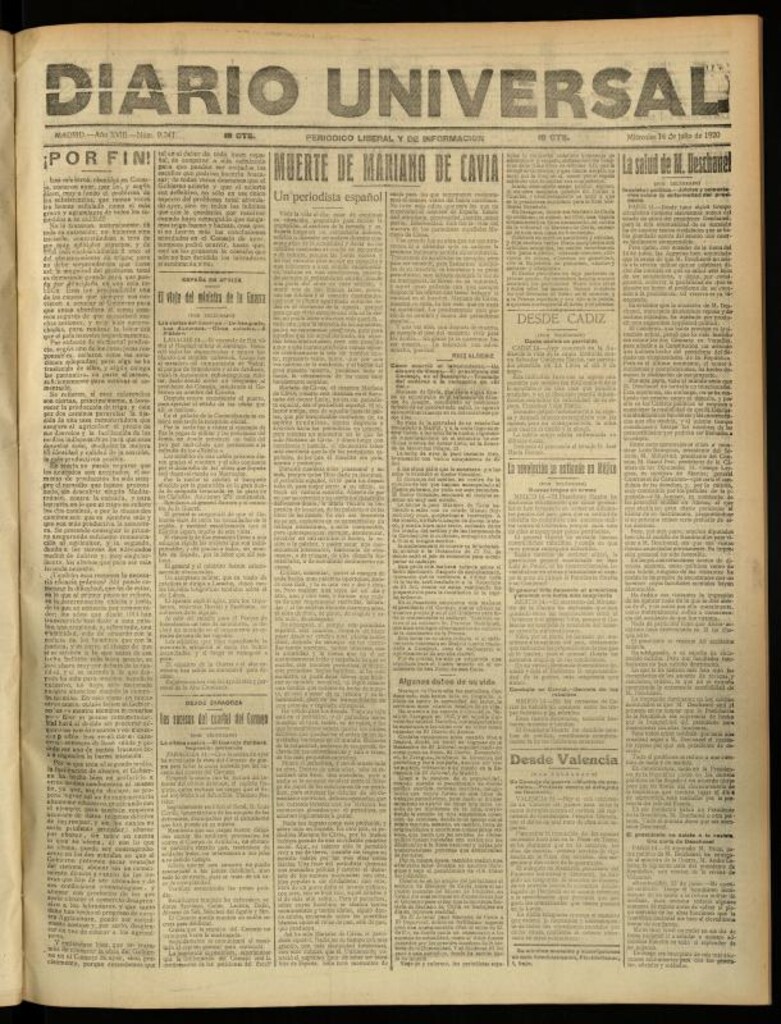 Miniatura de Diario Universal del 14 de julio de 1920