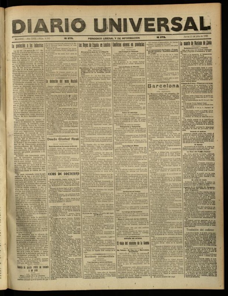 Miniatura de Diario Universal del 15 de julio de 1920