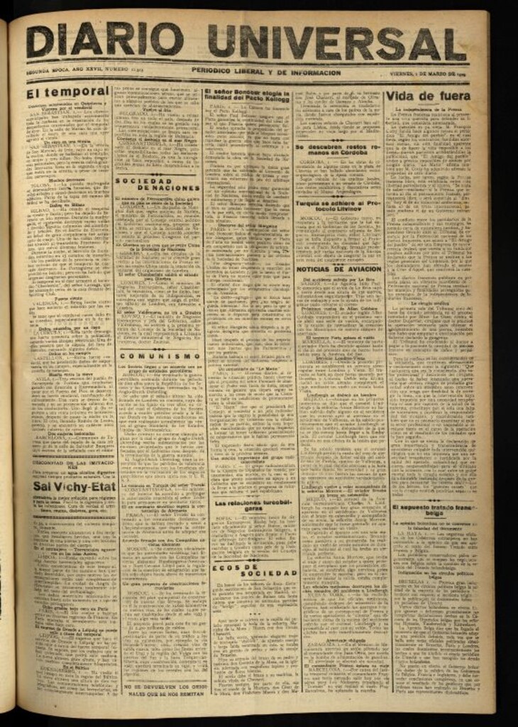Miniatura de Diario Universal del 1 de marzo de 1929