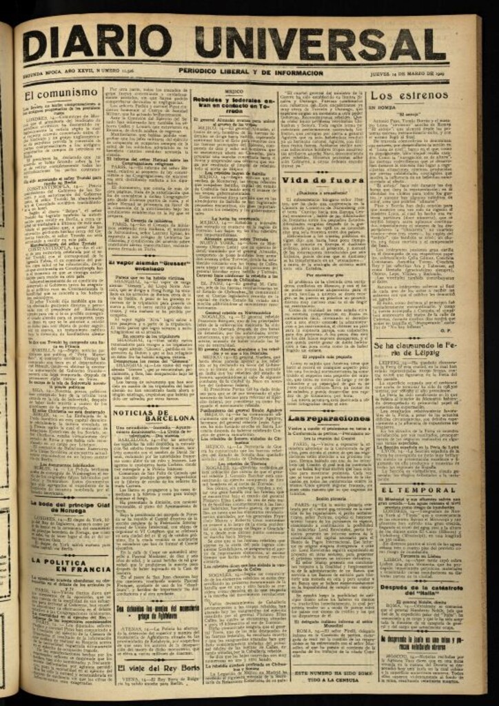 Miniatura de Diario Universal del 14 de marzo de 1929