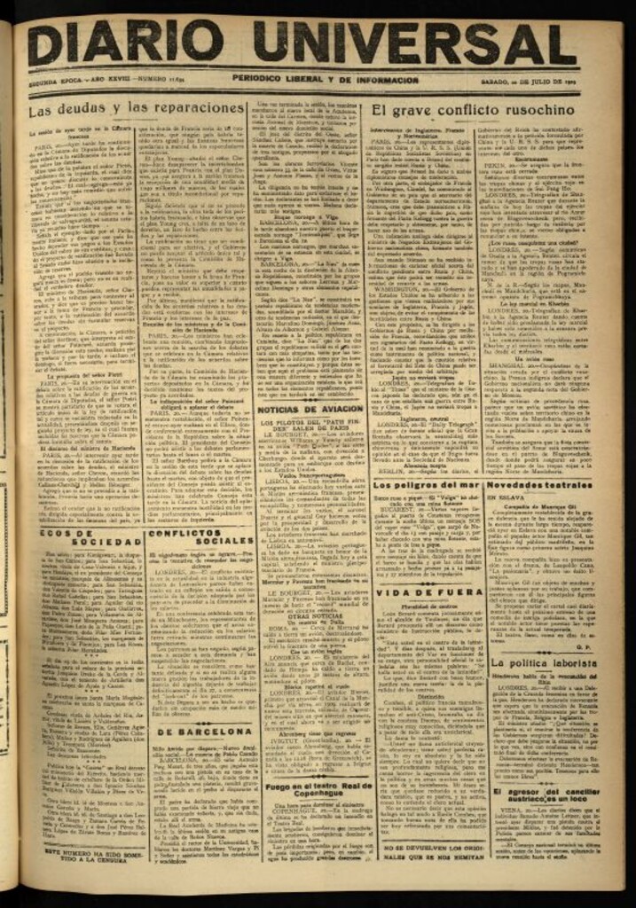 Miniatura de Diario Universal del 20 de julio de 1929