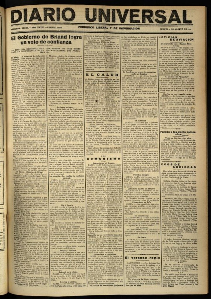Miniatura de Diario Universal del 1 de agosto de 1929