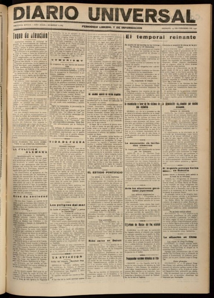 Miniatura de Diario Universal del 15 de febrero de 1930